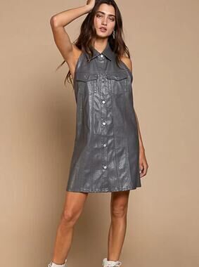 POL Gray Halter Button-Down Dress